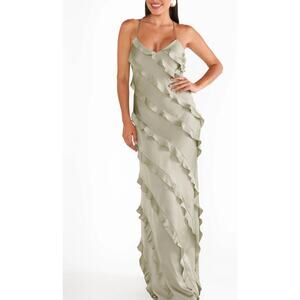 Show Me Your MuMu Romance Ruffle Maxi Dress 
Moss Green Luxe Satin